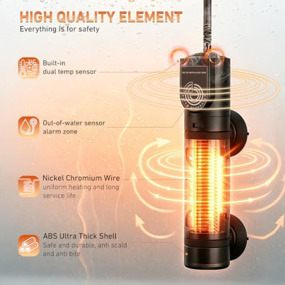 PAIZOO 50W Aquarium Heater, Low Water Line Turtle Heater LED Controller | Low Water Level Design, Real-time Temp Display, Dual Temp Control System, Energy-saving Mode, Precise Temp Control - size: 50W(5-10Gal)