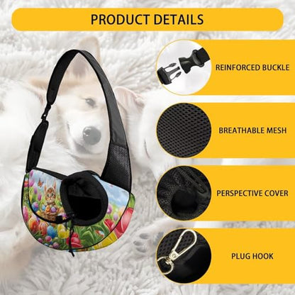 COEQINE Small Dog Easter Outfit Carrier Backpack Thick Padded Shoulder Strap Hands-Free Colorful Eggs Kawaii Cat Bunny Ears with Drawstring Dog Papoose for Travel - color: Colorful Eggs Kawaii Cat Bunny Costome