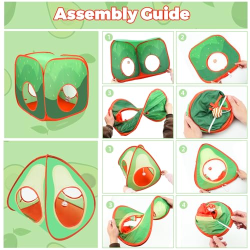 YUEPET Rabbit Tunnel & Cube Tent, Bunny Hideout, Guinea Pig Tunnel, Avocado | Foldable 3-in-1 Set, Bunny Tunnel, Crinkle Fabric, Play Ball Included, Configurable Shapes - color: Avocado