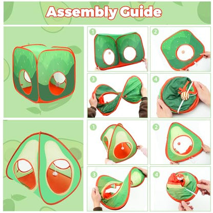YUEPET Rabbit Tunnel & Cube Tent, Bunny Hideout, Guinea Pig Tunnel, Avocado | Foldable 3-in-1 Set, Bunny Tunnel, Crinkle Fabric, Play Ball Included, Configurable Shapes - color: Avocado