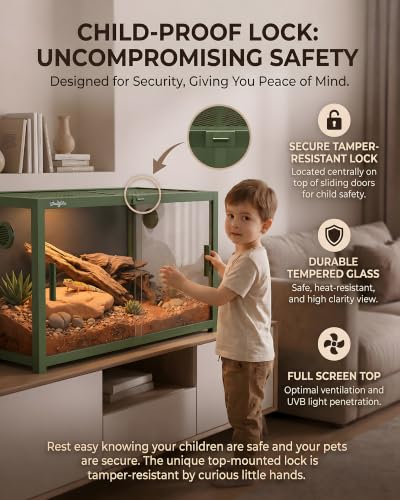 48 Gallon Reptile Tank, Gecko Reptile Enclosure Front Sliding Door | Stackable ventilation Gecko reptile terrariums Tank anti-escape locks and no-fingerprint handles humidification atomization - color: Green, size: 48 Gallon