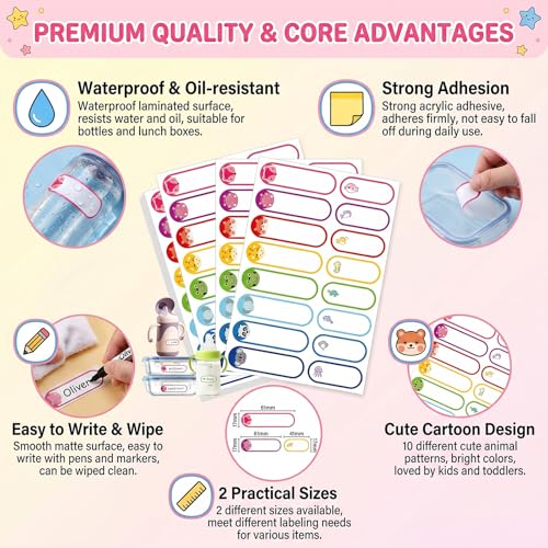 40 Sheets Waterproof Animal Bottle Name Labels | Self-Adhesive Baby Bottles Stickers,for Kids Daycare School Supplies - style: Animal