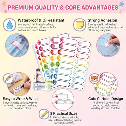 40 Sheets Waterproof Animal Bottle Name Labels | Self-Adhesive Baby Bottles Stickers,for Kids Daycare School Supplies - style: Animal