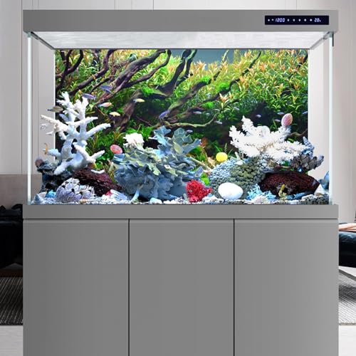 YongFoto Fish Tank Background 30x12 inch Aquarium Background River Bed Waterweeds Moss Lake Aquatic Plant Undersea Tree Branch Backdrop Reptile Habitat Terrarium Background - color: Green-2, size: 30x12in/75x30cm