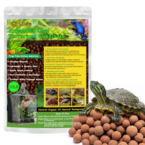 Riare 10LBS Expanded Clay Balls Terrarium Substrate for Reptiles - 100% Organic Lightweight Clay Pebbles Substrate Frogs False Bottom Substrate, Bioactive Terrarium Substrate for Drainage and Moisture - color: 10LB