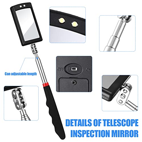 BBTO 4 Pcs LED Inspection Mirror | Telescoping Flexible Tool for Mechanics, Checking Vehicle Engine Parts, HVAC Systems, Tight Spaces, Non-slip Grip Handle - size: 1.97 x 3.15 Inches/ 5 x 8 cm, style: Modern