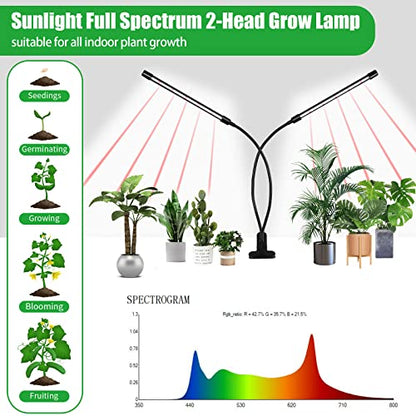 Grow Lights for Indoor Plants, Upgrade 84 LEDs Clip Plant Lights, Full Spectrum LED Plant Growing Lamps with Flexible Gooseneck, 3/9/12H Timer, 3 Spectral Modes, 10 Dimmable Levels (2 Head 1 Pack) - size: 2 Head 1 Pack