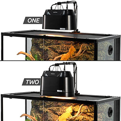 REPTI ZOO Dual Reptile Light Fixture 2 in 1 Deep Dome Lamp Fixture, Double-Layer Connectable Design Reptile Heat Lighting Lamp Fixture with Independent Switches, Max 200W - size: 200W