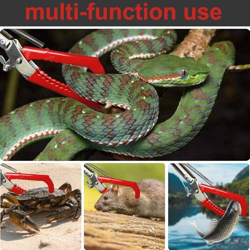 Snake Pole Grabber Catcher, 65 Inch Snake Clamping Tool for Safe Snake Handling and Rattlesnake CaptureMade of stainless steel tubing sponge handles and plastic. (red) - color: Red