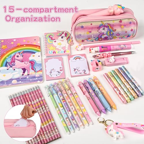 Ulema 41Pcs Cute Unicorn Stationery Set Birthday Gifts for Girls Back to School and Classroom Rewards Office Supplies with Unicorn Stuffs with Kawaii pencils,Keychain etc. - style: Unicorn