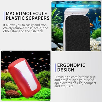 Aquarium Magnet Glass Cleaner Brush,Glass Fish Tank Algae Brush Cleaning Tool, with Two Algae Scraper，Floating Design Brush,Easy to Clean,Suitable for 1/8 to 1/3 Inch Fish Tank(Small) - size: S for Glass Thickness：1/8"-1/3"