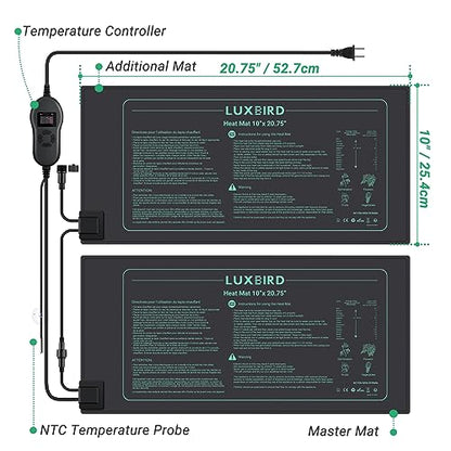 LUXBIRD 6 Pack 30W Seedling Heating Mats 10" x 20.75" with Thermostat Controller, Idea for Seed Starting, Germination, Greenhouse (LB-HT06) - size: 6 Pack-10x20.75