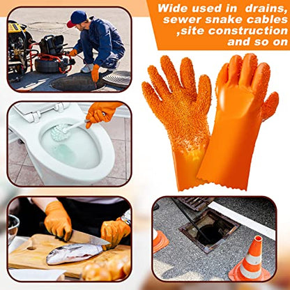 Jecery Plumbing Snake Gloves Sewer Gloves Abrasion Resistant Drain Cleaning Accessory for Men Women Plumber Tools Orange