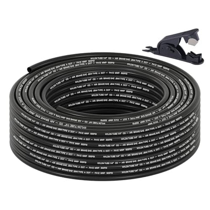 1/4" DOT Air Line, 100FT SAE J844 PA12 Nylon Air Tubing with Cutter | 1/4" DOT-Approved Brake Line, Flexible PA12 Nylon Tubing for Air Suspension Kit, Truck Trailer Brake System & Fluid Transfer - size: 1/4" OD 100FT