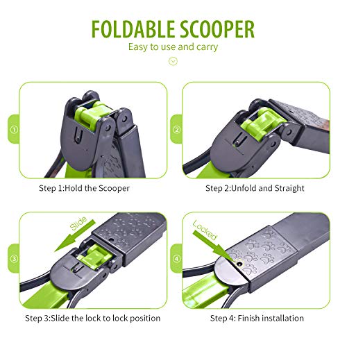 Non-Breakable Pet Pooper Scooper for Dogs and Cats with Long Handle High Strength Material and Durable Spring for Easy Grass and Gravel Pick Up - color: Green