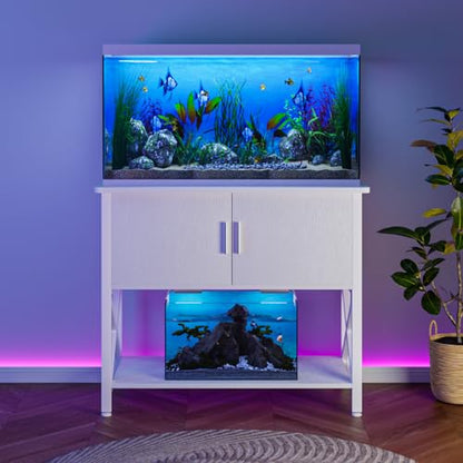 APPOLYN 40-50 Gal Aquarium Stand with Cabinet Storage, White | 36.6"Lx18.9"W, Fish Tank Stand, Metal Frame, Adjustable Feet, Turtle Reptile Tank Stand, Easy Assembly, Living Room, Office - color: White