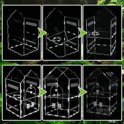 Acrylic Jumping Spider Enclosure,7.9"×7.5"×13.8", 2-Layer Arboreal Tarantula Enclosure with Partition & Feeding Hole, for Gecko Amphibians Chameleon & Small Reptiles