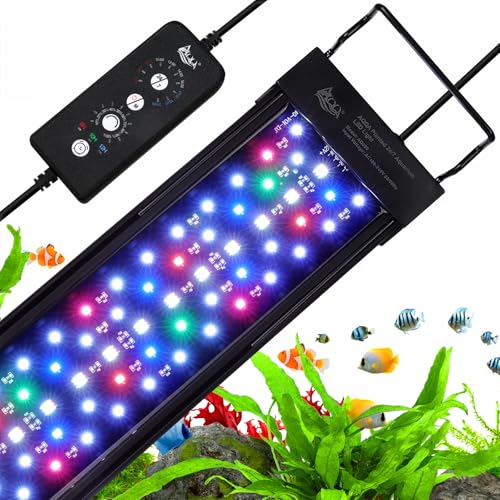 AQQA LED Aquarium Light, 24/7 & DIY Mode Full Spectrum Fish Tank Light | Adjustable Timer/Brightness, Extendable Bracket Aquarium Plant Light, Memory Function, IP68 Waterproof, for 18–24 Inch Tank - size: For 18-24 inch fish tank