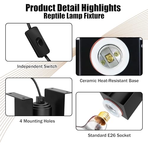 Reptile Ceramic Socket Heat Lamp Fixture, 2Pcs Terrarium Clamp Light Holder for Lizard, Gecko, Snake, Bearded Dragon, Dual On/Off Switch, 300W Max (Bulbs Not Included) - size: Concave Style