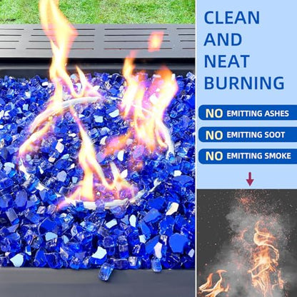 10 Pounds Fire Glass 1/2 Inch High Reflective Tempered Firepit Glass | Cobalt Blue Rocks for Fireplace, Fire Pit Table, Fire Bowl and Landscaping & DIY Crafts - color: Cobalt Blue, size: 1/2 inch, 10lb