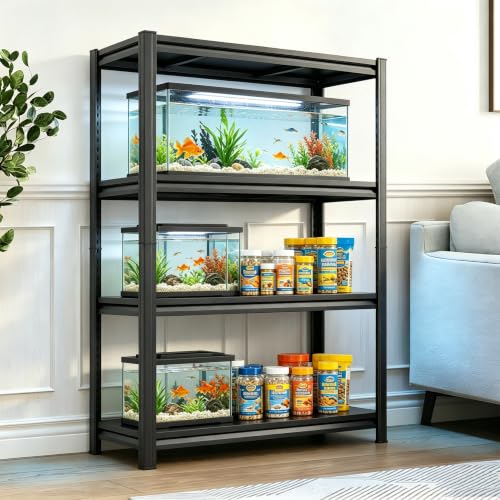 Aquarium Stand Fish Tank Stand 1600LBS Metal Shelving Adjustable Heavy Duty Storage Shelves Display Shelves Utility Shelf for Turtle Tank, Reptile Terrarium, 54.3" H×45.28" W×15.75" D, Black - size: 54.3" H×45.28" W×15.75" D