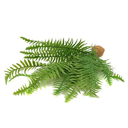 JIHAQUA Fake Fern Plants, Plastic Reptile Terrarium Decor | Reptiles Amphibians Tank Accessories, For Crested Gecko Leopard Lizard Chameleon, Fern-L