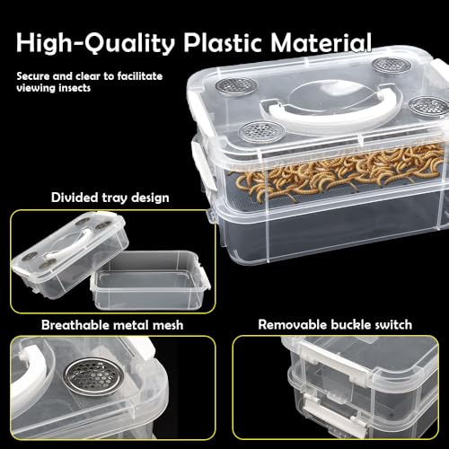 1 Pack Mealworms Breeding Kit Mealworms Keeper Live Food Storage Box to Breed Mealworms Crickets Dubia Cockroaches Super Worms (Top Ventilation Style)
