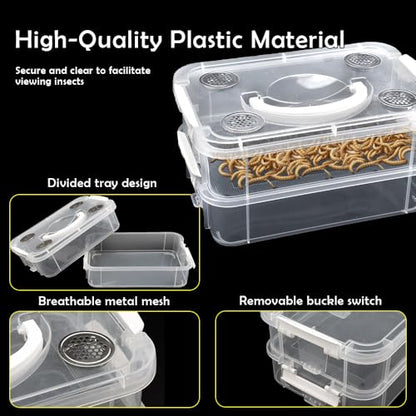 1 Pack Mealworms Breeding Kit Mealworms Keeper Live Food Storage Box to Breed Mealworms Crickets Dubia Cockroaches Super Worms (Top Ventilation Style)