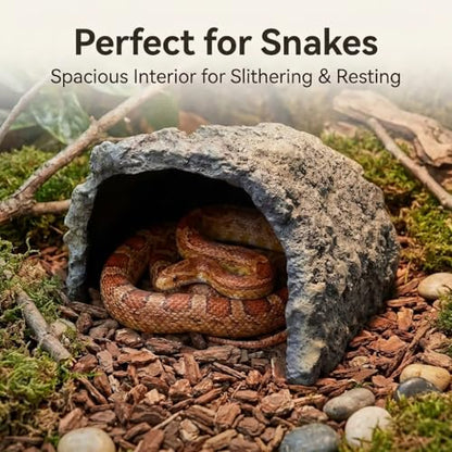 Large Size Rock Cave Habitat Hideout for Reptiles & Amphibians, Terrarium & Aquarium Decor, Perfect Hide Cave for Bearded Dragons, Lizards, Snakes, Turtles, Geckos, Tortoises & Small Animals