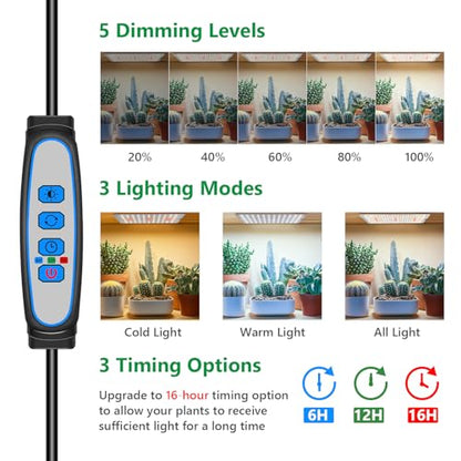 Aumtrly Seed Starting Grow Light, 552 LED Full Spectrum Plant Lamp 4 Panel | for Indoor Plants Growing, 6/12/16H Auto Timer, 5 Dimming Levels, 3 Light Modes, 2 Installation Methods, Use Under Shelves - size: 4 Pack