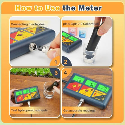 pH EC Meter for Hydroponics 7 in 1 pH EC PPM CF ORP Temp Humidity | Continuous Monitor pH ORP Meter for Water Hydroponics EC PPM Meter for Hydroponic Garden DWC Setup Aeroponic