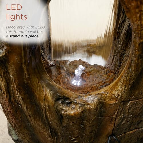 Alpine Corporation TZL338 Outdoor 3 Tier Waterfall Tree Trunk Floor Fountain with LED Lights for Patio, and Lawn Decor, 59 Inches Tall - style: 3-Tier 59" H - Cool White LEDs