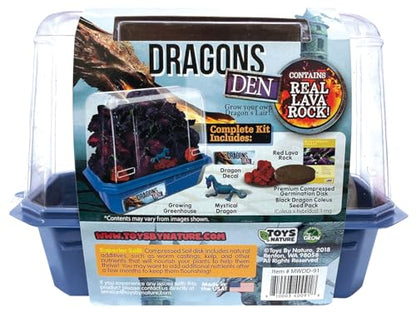 Toys By Nature Miniature Worlds Dragon's Den Flower Windowsill Terrarium Starter Kit, Complete Supplies to Grow Your Own Indoor Mythical Lair with Dragon Figurine and Lava Rock (Dragon's Den) - style: Dragon's Den