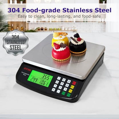 Large Digital Kitchen Scale 40kg/88lb Stainless Steel Price Computing Scale Counting Scale Deli Scale with LCD Display for Baking Bread Cooking Meat Prep Parts and Coins Adapter Included (Black) - color: Black 40kg