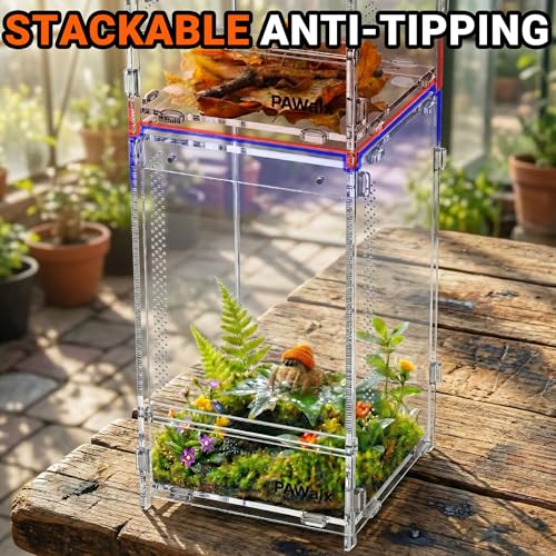 Jumping Spider Enclosure, Acrylic Terrarium with with Magnetic Doors, 0.8mm Micro-Ventilation, Stackable Escape-Proof Habitat for Jumping Spiders, Tarantulas & Small Reptiles, 4.7"x4.7"x8" - size: 1Pack, 4.7"x4.7"x8"