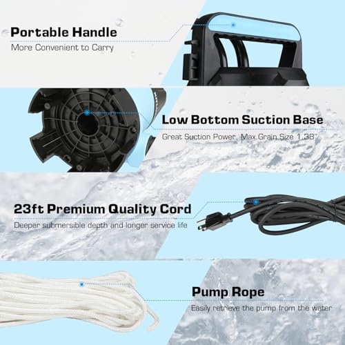 KITLUCK Submersible Water Pump, 1-1/4HP 4500GPH High Flow Sump Pump with Float Switch, 23ft Power Cord, Portable Utility Water Pump for Swimming Pool, Garden Pond, Flood Basement, Tub Water Removal - style: 1-1/4 Submersible Pump