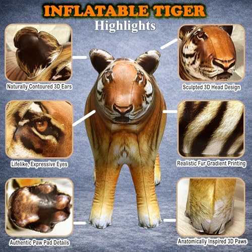 Jet Creations 40" Long Inflatable Tiger Toy, Orange-Yellow with Black Stripes, Realistic Jungle Animal Figure, Home Decor, Photo Prop, Thanksgiving Christmas Winter,Wildlife Safari Theme, 1 pc | Bold stripes, powerful stance and lifelike artwork capture t