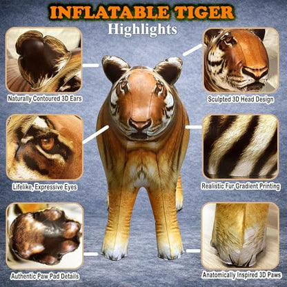 Jet Creations 40" Long Inflatable Tiger Toy, Orange-Yellow with Black Stripes, Realistic Jungle Animal Figure, Home Decor, Photo Prop, Thanksgiving Christmas Winter,Wildlife Safari Theme, 1 pc | Bold stripes, powerful stance and lifelike artwork capture t