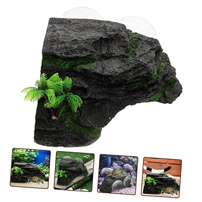 GANAZONO Aquarium Tortoise Basking Platform Multi-Functional Climbing Ramp for Aquatic Turtles Frogs Reptiles Durable Resin Decoration with Vivid Accessory for Water Turtles Lizards