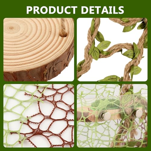 Jumping Spider Habitat Decor, Acrylic Insect Habitat Accessory Set with Magnetic Wooden Platform, Rope Ladder & Climbing Net, Natural Decor for Reptiles