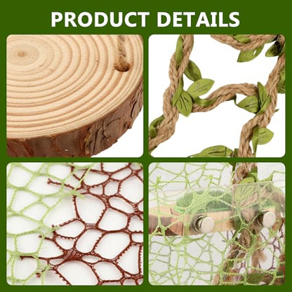 Jumping Spider Habitat Decor, Acrylic Insect Habitat Accessory Set with Magnetic Wooden Platform, Rope Ladder & Climbing Net, Natural Decor for Reptiles
