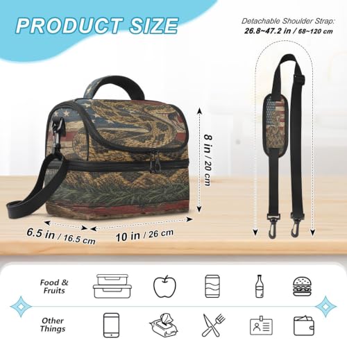 Emelivor America Snake Insulated Lunch Bag Tote Organizer for Student | 8L Double Deck,Large Lunch Box with Shoulder Strap,Thermal Meal Prep Cooler,Suitable for School Work Picnic Office Travel