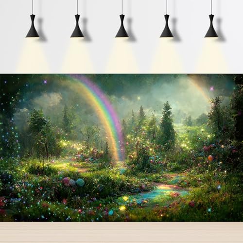 Fantasy Flower Garden Aquarium Background Various Flowers Rainbow Fish Tank Background Misty Foggy Night Sparking Stars Terrarium Backgrounds Stunning Flowers Scene Reptile Tank Backgrounds 24x12in - color: Purple_Green, size: 24(W)x12(H)in