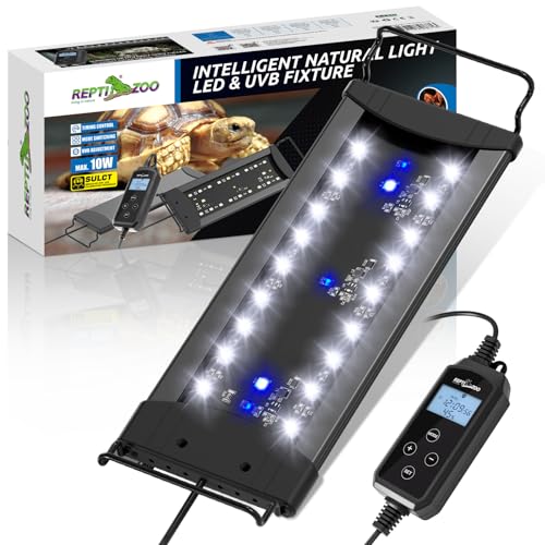 REPTIZOO UVB Reptile Light with Dimming, 10 inch UVA UVB LED Lamp for Bearded Dragon Turtle, 10W UVB Bulb Aluminum Fixture with Controller, 5 UVI Auto Mode, 0–100% Dimming & 9 Timer, Power-Off Memory - size: 10“