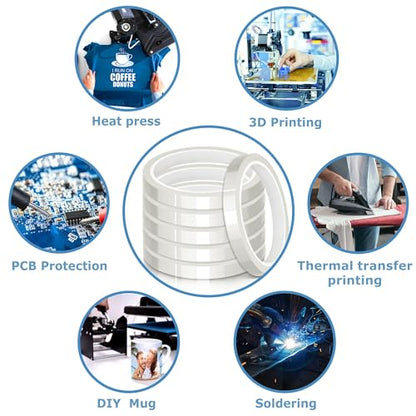 High Temperature Tape Heat Tape Heat Resistant Tape Heat Transfer Tape Heat Tape for Sublimation No Residue 10mm X 33m 108ft (Transparent-6 Roll) - color: Transparent-6 Roll
