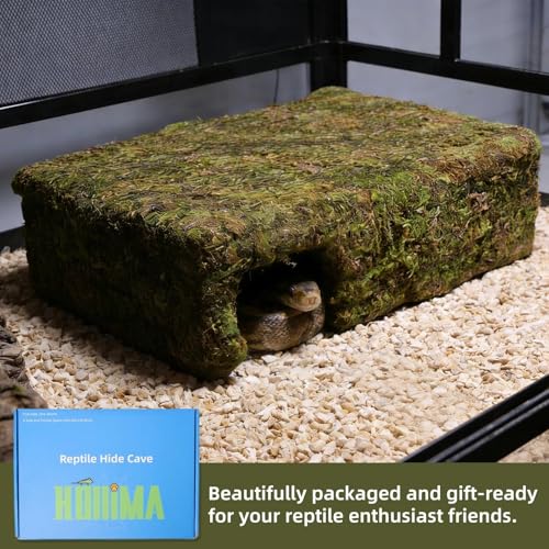Yellow Mossy Cave Hide for Reptiles, Lizard Gecko Snake Shelter Hut | Yellow Color Lizard Moss Hideout, Snake Cave Hut, for Themed Terrarium Ideal for Gecko Hamster Snake to Rest & Hide
