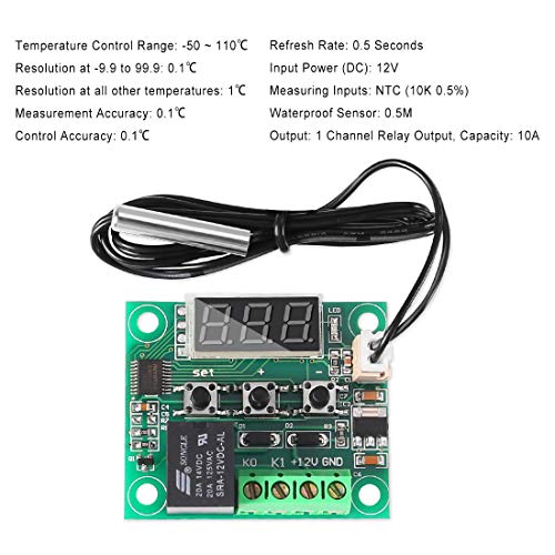 UMLIFE 2PCS Temperature Controller Module with Case, XH W1209 LED Display Digital Thermostat Module with Waterproof NTC Probe -50~110℃ Electronic Temperature Temp Control Module Switch - color: W1209+Case, size: 2PCS
