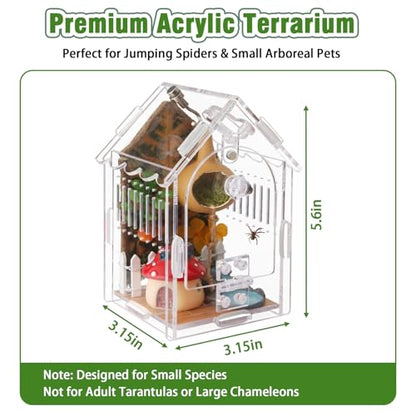 Acrylic Jumping Spider Enclosure with Magnetic Lock & Feeding Port | Scratch-resistant clear acrylic, 1mm vent, tool-free, magnetic door for arboreal tarantula & mantis