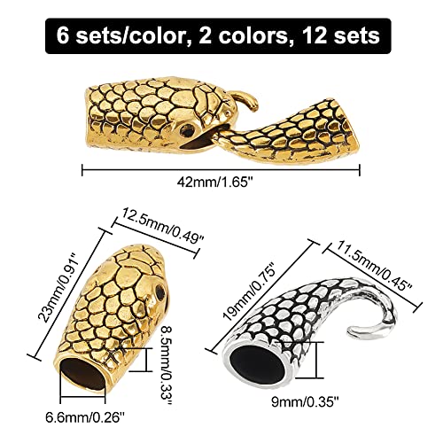 NBEADS 12 Sets Snake Shaped Hook Bracelet Clasps Set, 2 Colors Tibetan Alloy Crafts Snake Head and S Hook Ring Toggle Clasps End Connectors Jewelry Findings for Bracelet Jewelry Making