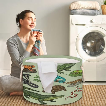 Large Storage Baskets - Reptiles Amphibians Nursery Round Organizer Bin Box with Handles, Collapsible Laundry Hamper for Kids Toys, Blanket, Bedroom Living Room Home Decor, Gift Basket